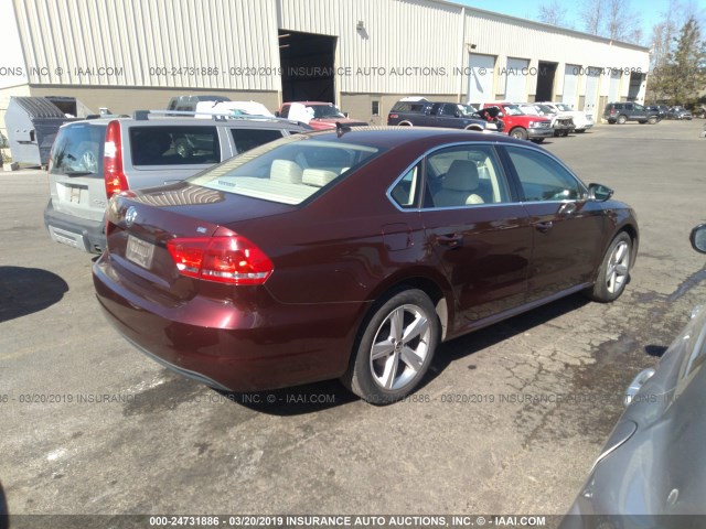 1VWBP7A32CC101787 - 2012 VOLKSWAGEN PASSAT SE MAROON photo 4