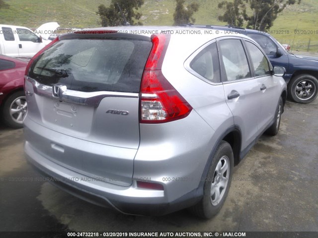 2HKRM4H35FH697078 - 2015 HONDA CR-V LX SILVER photo 4