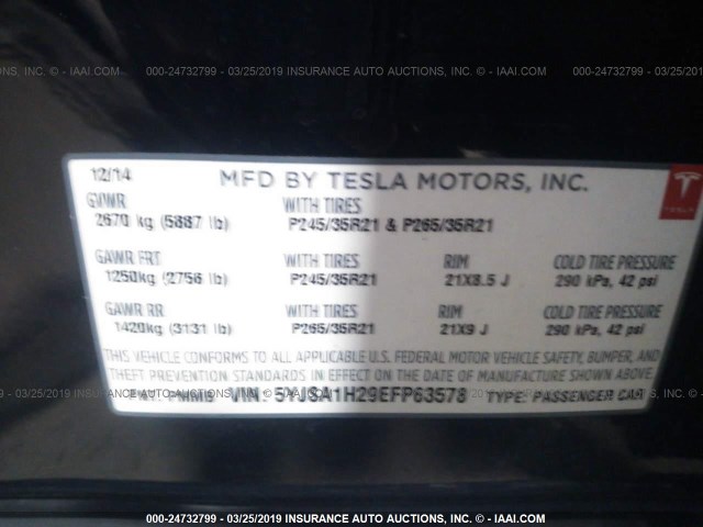 5YJSA1H29EFP63578 - 2014 TESLA MODEL S BLUE photo 9