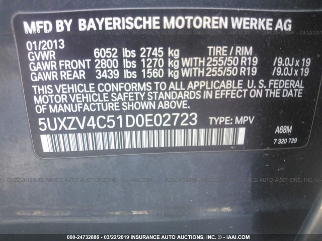 5UXZV4C51D0E02723 - 2013 BMW X5 XDRIVE35I GRAY photo 9