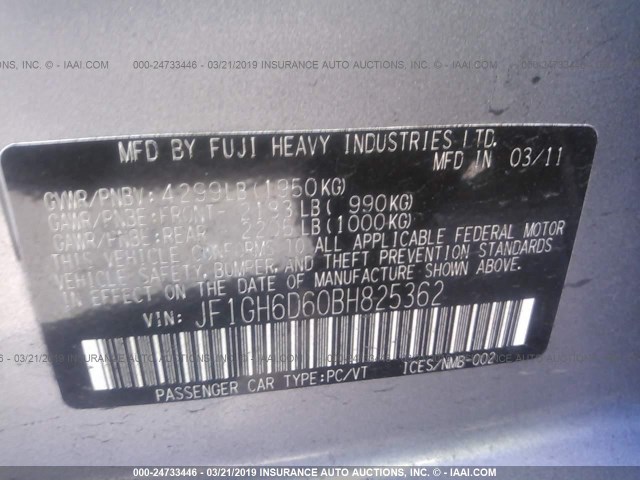 JF1GH6D60BH825362 - 2011 SUBARU IMPREZA OUTBACK SPORT SILVER photo 9