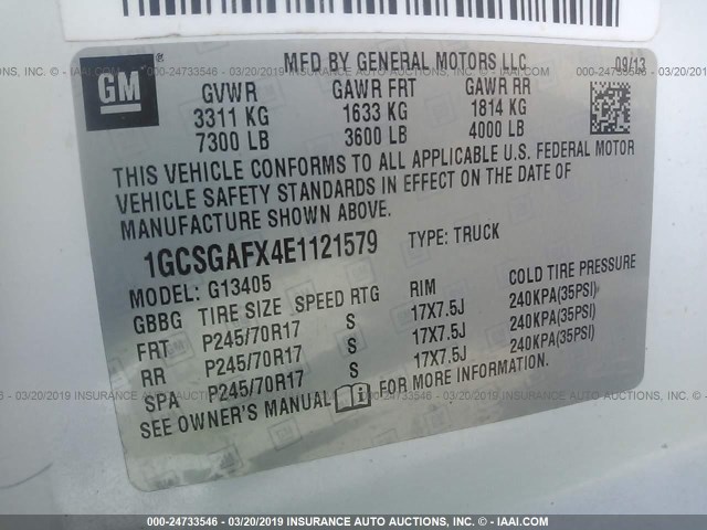 1GCSGAFX4E1121579 - 2014 CHEVROLET EXPRESS G1500  WHITE photo 9