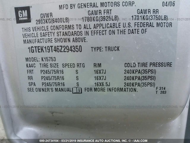 1GTEK19T46Z294350 - 2006 GMC NEW SIERRA K1500 BEIGE photo 9