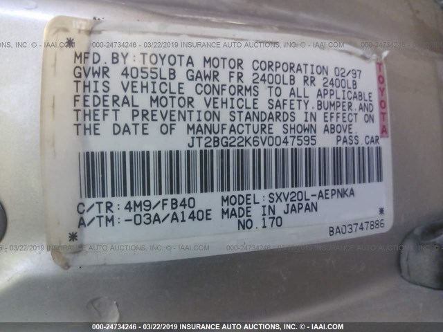 JT2BG22K6V0047595 - 1997 TOYOTA CAMRY LE/XLE 棕色 照片 9