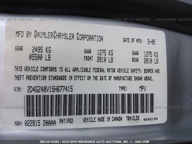 2D4GZ48V15H677415 - 2005 DODGE MAGNUM SXT SILVER photo 9