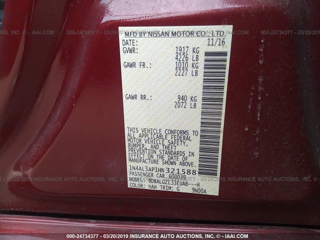 1N4AL3AP1HN321588 - 2017 NISSAN ALTIMA 2.5/S/SV/SL/SR RED photo 9