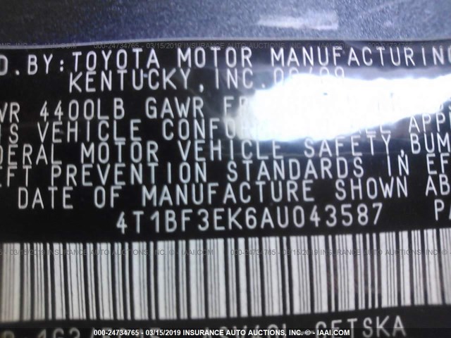 4T1BF3EK6AU043587 - 2010 TOYOTA CAMRY SE/LE/XLE 灰色 照片 9
