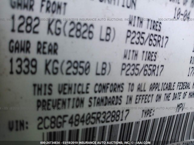 2C8GF48405R328817 - 2005 CHRYSLER PACIFICA GRAY photo 9