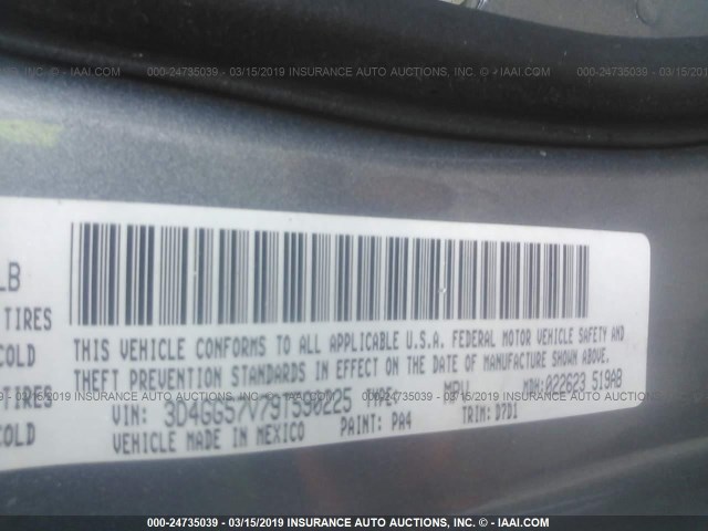 3D4GG57V79T590225 - 2009 DODGE JOURNEY SXT GRAY photo 9