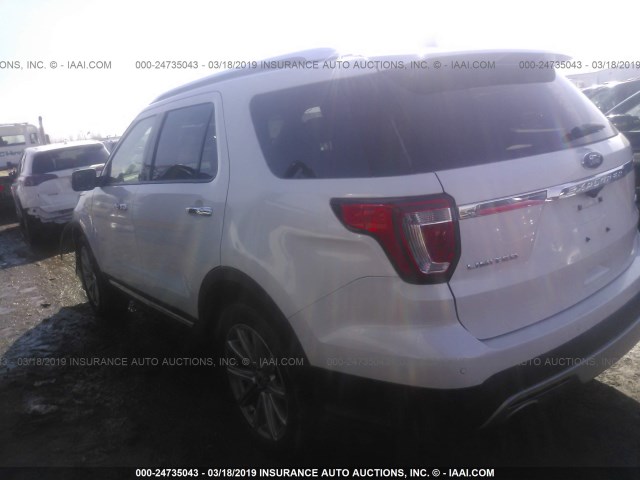 1FM5K8F87HGC38616 - 2017 FORD EXPLORER LIMITED WHITE photo 3