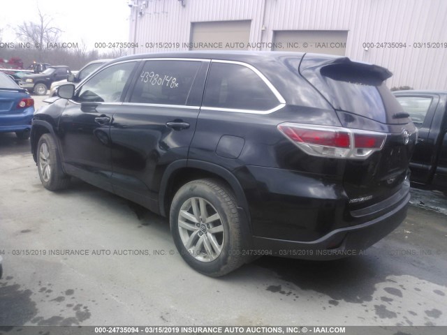 5TDBKRFH4GS339078 - 2016 TOYOTA HIGHLANDER LE/LE PLUS BLACK photo 3