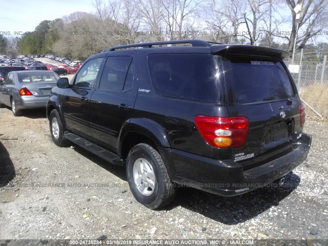 5TDZT38A92S081786 - 2002 TOYOTA SEQUOIA LIMITED BLACK photo 3