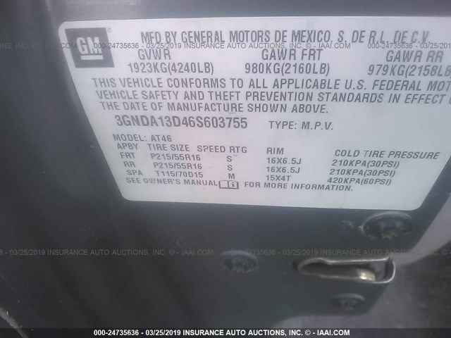 3GNDA13D46S603755 - 2006 CHEVROLET HHR LS 灰色 照片 9