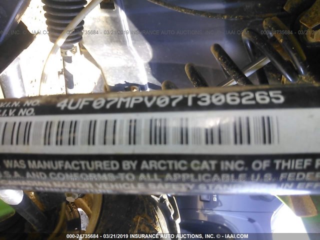 4UF07MPV07T306265 - 2007 ARTIC 650CC  GREEN photo 9