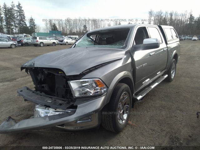 1C6RD7NT4CS114168 - 2012 DODGE RAM 1500 LARAMIE GRAY photo 2