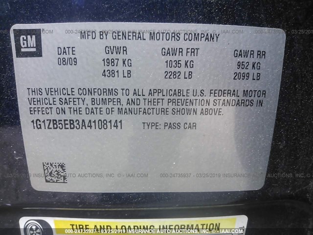 1G1ZB5EB3A4108141 - 2010 CHEVROLET MALIBU LS BLUE photo 9