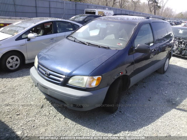 4T3ZF13C02U470805 - 2002 TOYOTA SIENNA LE/XLE BLUE photo 2