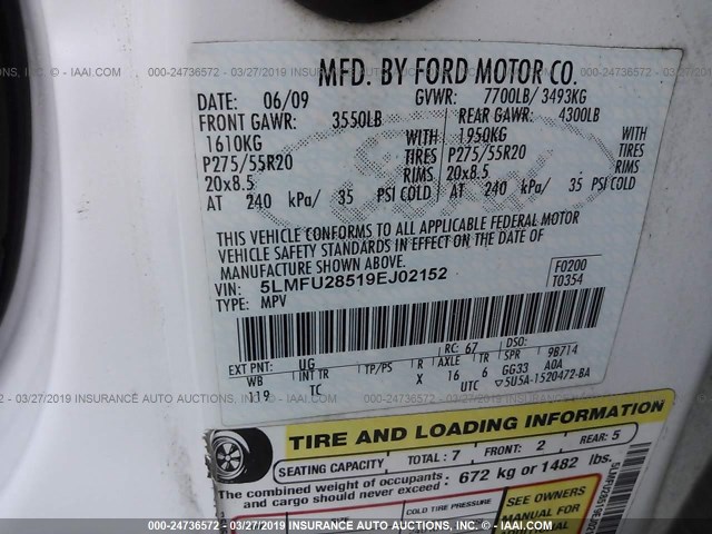 5LMFU28519EJ02152 - 2009 LINCOLN NAVIGATOR Ağ foto 9