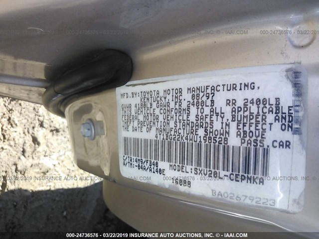 4T1BG22K4WU198528 - 1998 TOYOTA CAMRY CE/LE/XLE 金色 照片 9