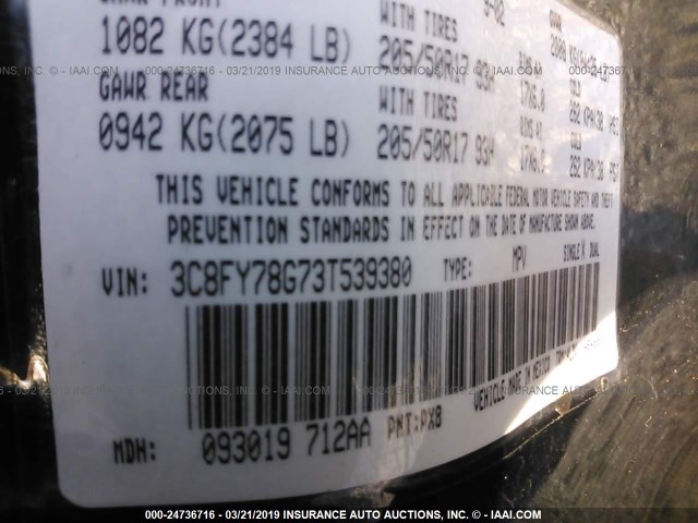 3C8FY78G73T539380 - 2003 CHRYSLER PT CRUISER GT BLACK photo 9