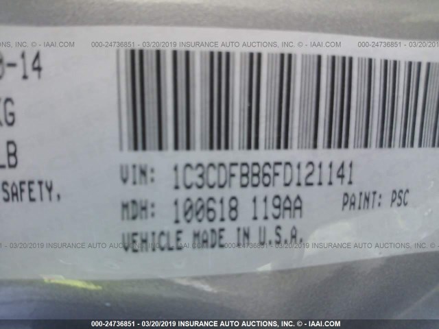 1C3CDFBB6FD121141 - 2015 DODGE DART SXT SILVER photo 9