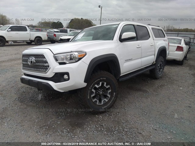 5TFCZ5AN2GX028149 - 2016 TOYOTA TACOMA DBL CAB/SR/SR5/TRD SPT/OR WHITE photo 2