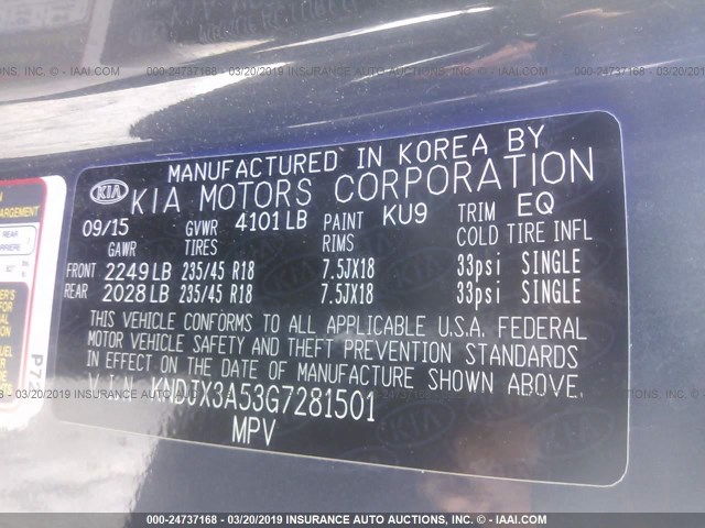 KNDJX3A53G7281501 - 2016 KIA SOUL ! Mavi foto 9