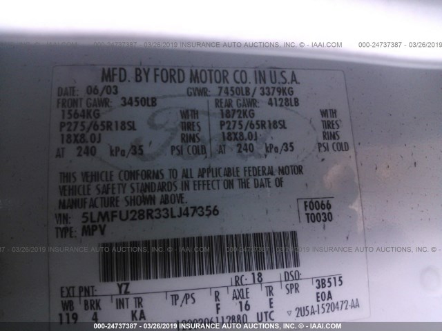 5LMFU28R33LJ47356 - 2003 LINCOLN NAVIGATOR Ağ foto 9