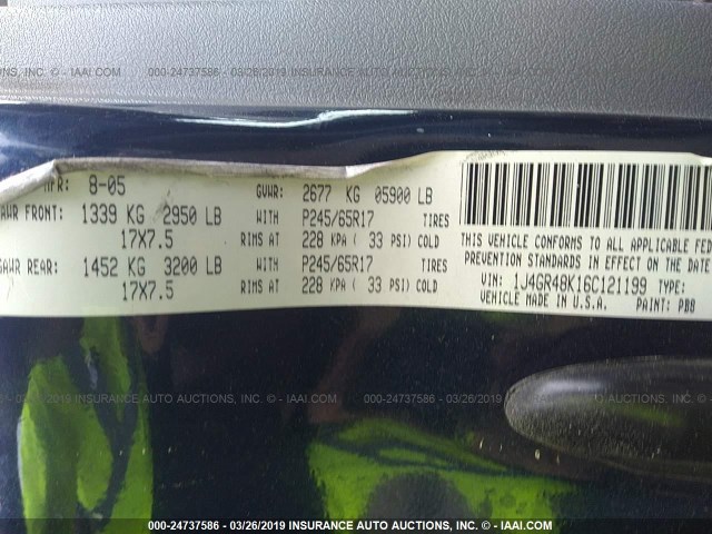 1J4GR48K16C121199 - 2006 JEEP GRAND CHEROKEE LAREDO/COLUMBIA/FREEDOM 蓝色 照片 9