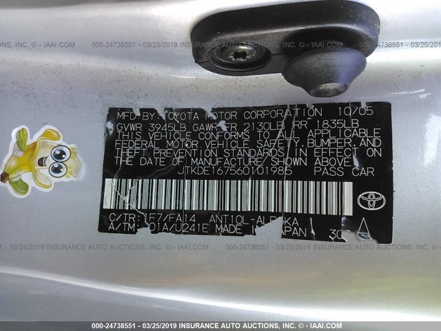 JTKDE167560101985 - 2006 TOYOTA SCION TC ვერცხლისფერი ფოტო 9