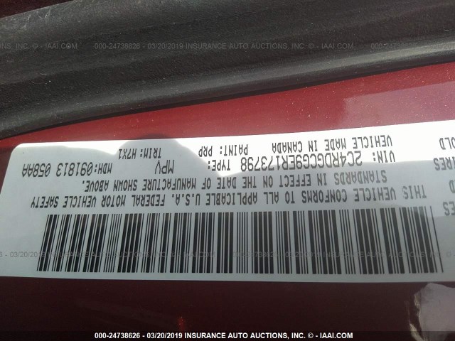 2C4RDGCG9ER173798 - 2014 DODGE GRAND CARAVAN SXT RED photo 9