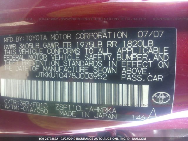 JTKKU10478J003952 - 2008 TOYOTA SCION XD RED photo 9