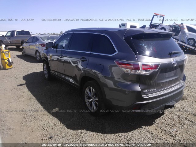 5TDKKRFH9FS070638 - 2015 TOYOTA HIGHLANDER XLE GRAY photo 3