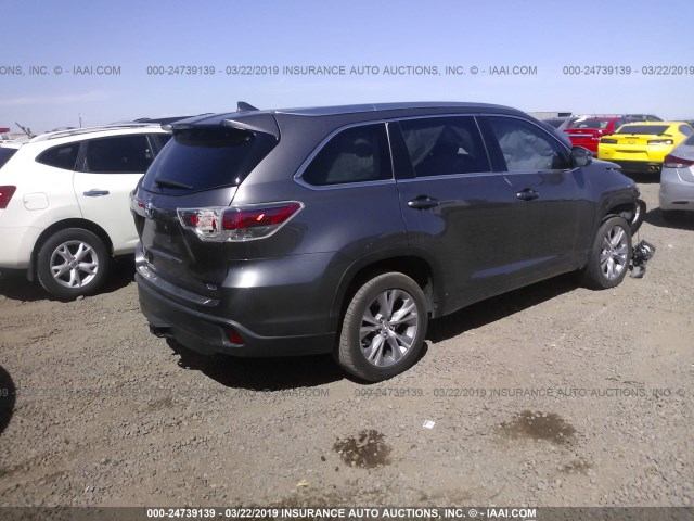 5TDKKRFH9FS070638 - 2015 TOYOTA HIGHLANDER XLE GRAY photo 4