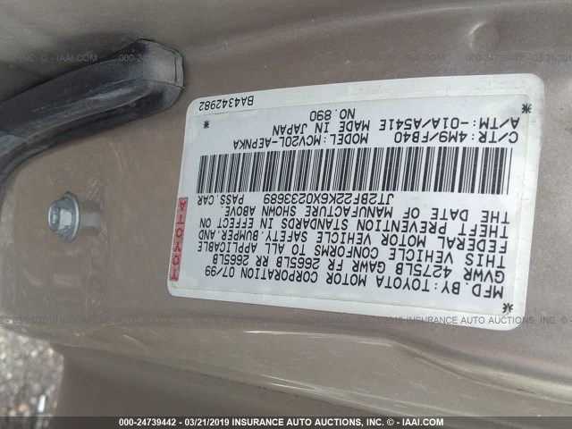 JT2BF22K6X0233689 - 1999 TOYOTA CAMRY LE/XLE Złoty zdjęcie 9