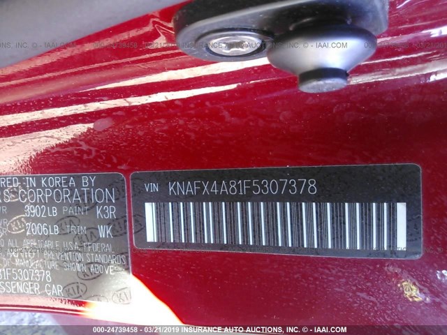 KNAFX4A81F5307378 - 2015 KIA FORTE EX RED photo 9