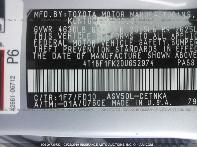 4T1BF1FK2DU652974 - 2013 TOYOTA CAMRY L/SE/LE/XLE Gümüş foto 9