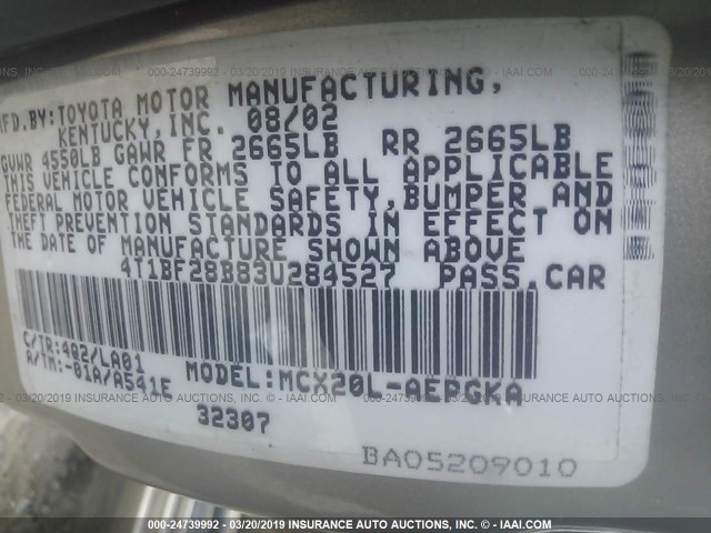 4T1BF28B83U284527 - 2003 TOYOTA AVALON XL/XLS TAN photo 9