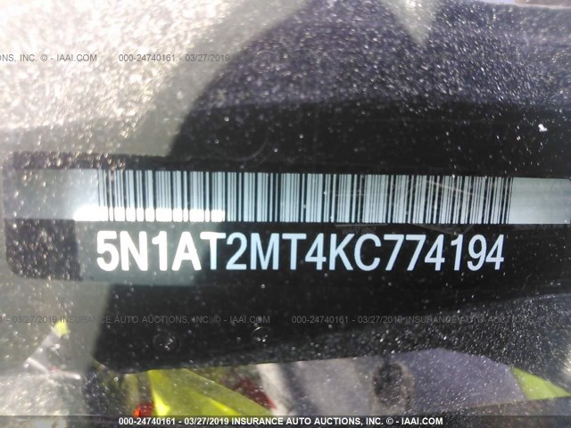 5N1AT2MT4KC774194 - 2019 NISSAN ROGUE S/SL/SV GRAY photo 9