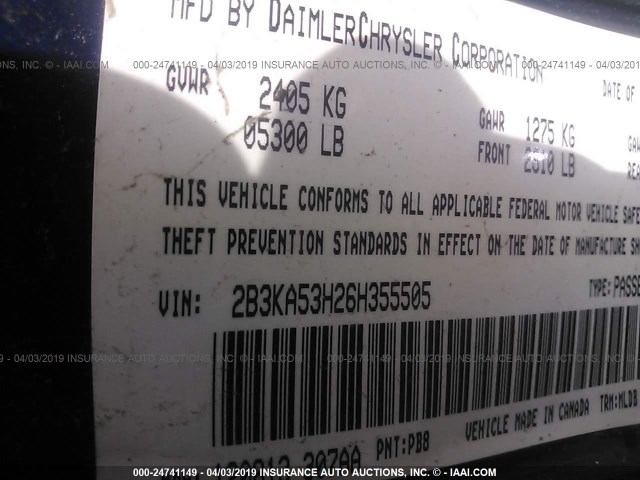 2B3KA53H26H355505 - 2006 DODGE CHARGER R/T BLUE photo 9