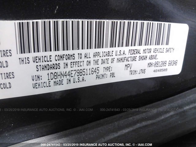 1D8HN44E79B511645 - 2009 DODGE GRAND CARAVAN SE BLUE photo 9