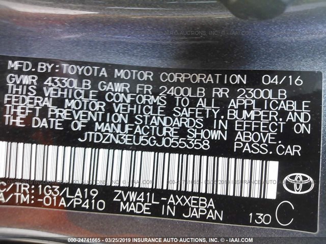 JTDZN3EU5GJ055358 - 2016 TOYOTA PRIUS V GRAY photo 9