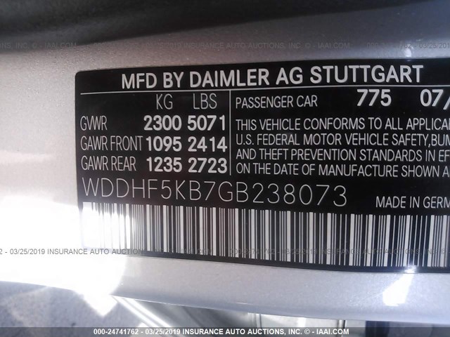 WDDHF5KB7GB238073 - 2016 MERCEDES-BENZ E 350 SILVER photo 9