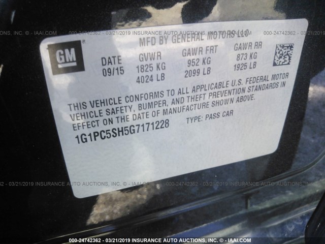 1G1PC5SH5G7171228 - 2016 CHEVROLET CRUZE LIMITED LS BLACK photo 9