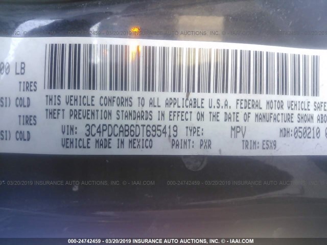 3C4PDCAB6DT695419 - 2013 DODGE JOURNEY SE BLACK photo 9
