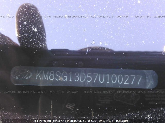 KM8SG13D57U100277 - 2007 HYUNDAI SANTA FE GLS GRAY photo 9