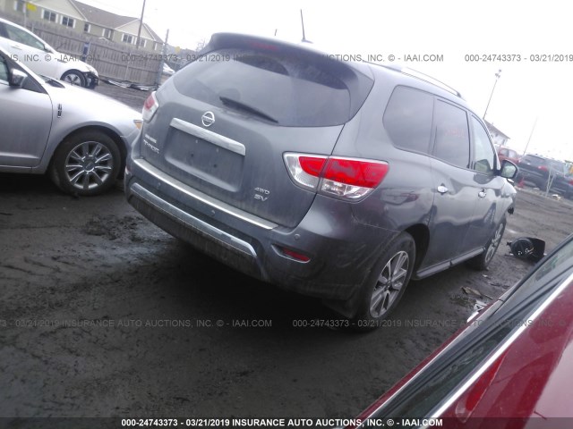 5N1AR2MM4FC604320 - 2015 NISSAN PATHFINDER S/SV/SL/PLATINUM GRAY photo 4