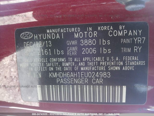 KMHDH6AH1EU024983 - 2014 HYUNDAI ELANTRA COUPE GS/SE RED photo 9