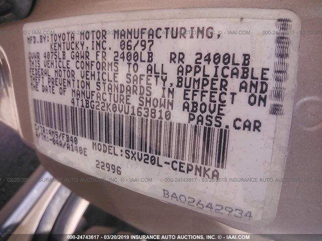 4T1BG22K0VU163810 - 1997 TOYOTA CAMRY CE/LE/XLE GRAY photo 9