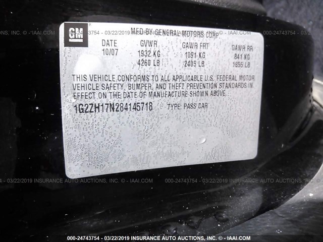 1G2ZH17N284145718 - 2008 PONTIAC G6 GT BLACK photo 9